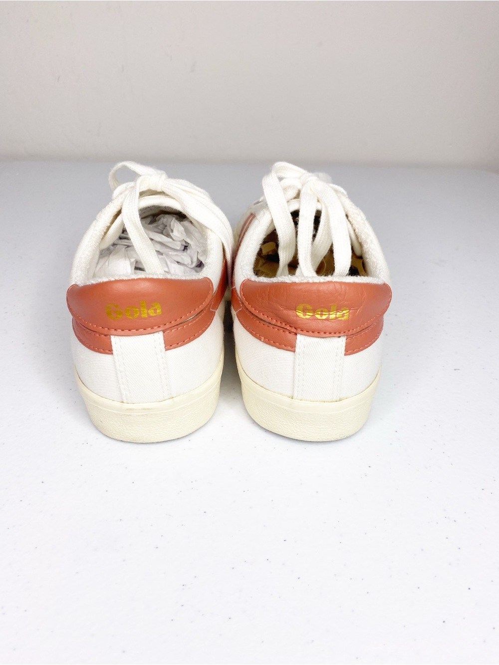 Gola Tennis Mark Cox Canvas Sneaker Off White Hot Coral Size 7 - Picture 5 of 9